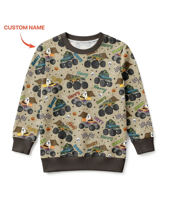 Custom Name Halloween Creepy Crusher Family Matching Bamboo Crewneck Sweatshirt