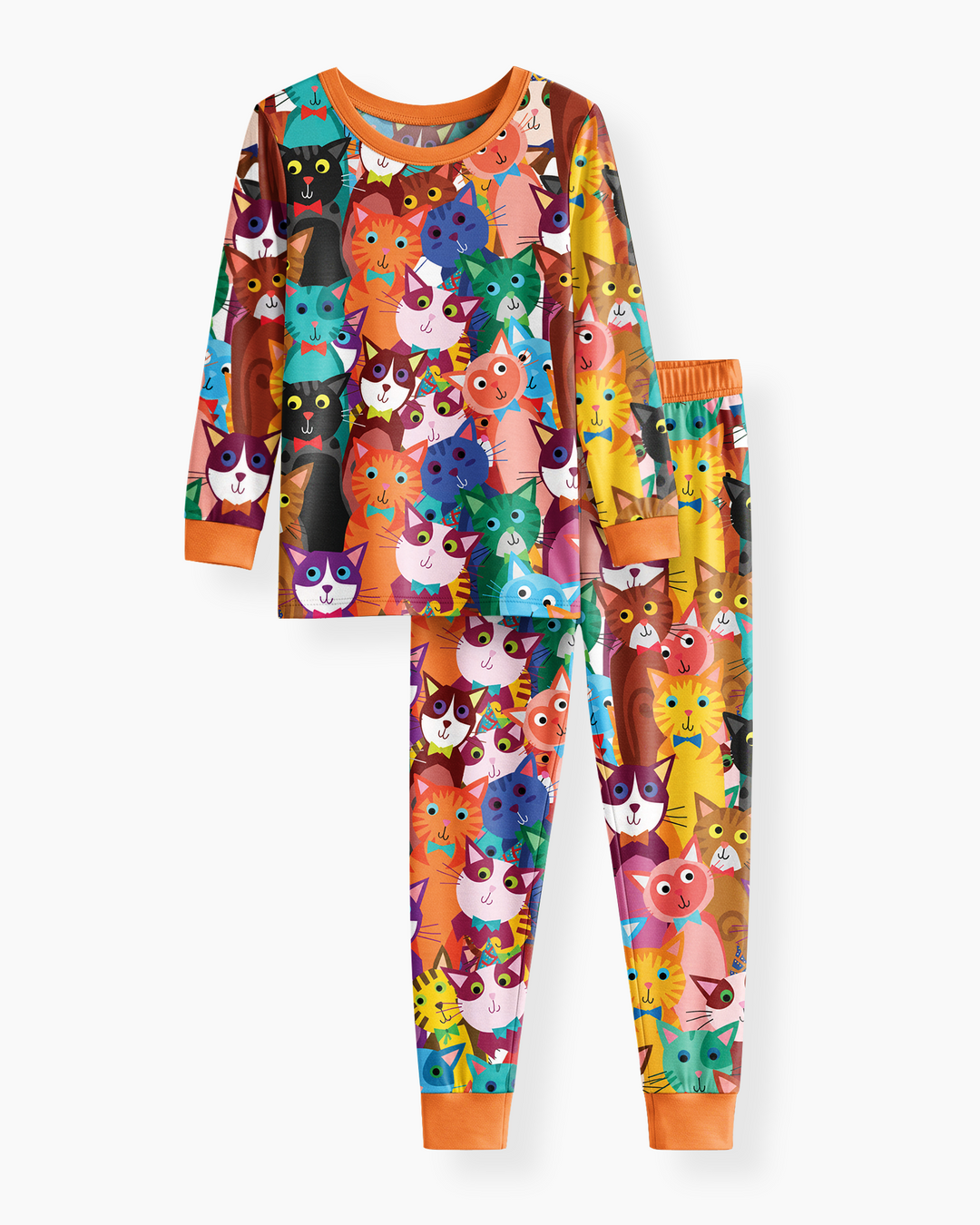 Colorful Cat Pattern Pattern Bamboo Two Piece Long Sleeve Pajama Set