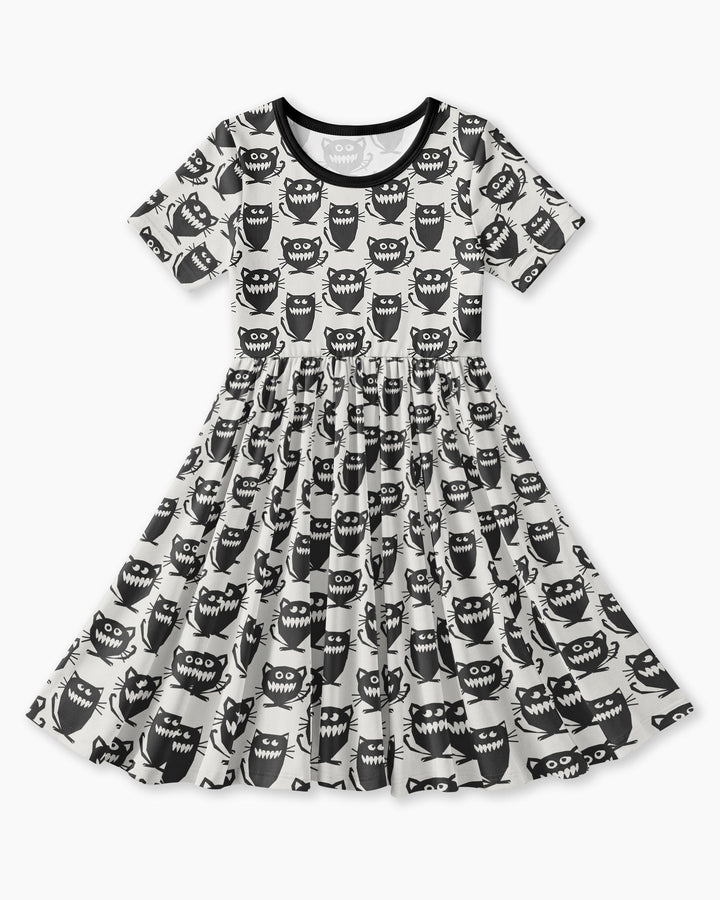 Halloween Monster Cats Bamboo Twirl Dress