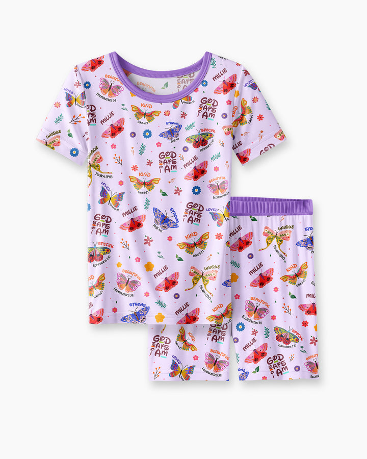 Custom Name God says I am Butterfly Bamboo Two Piece Short Sleeve Shorts Pyjamas Set