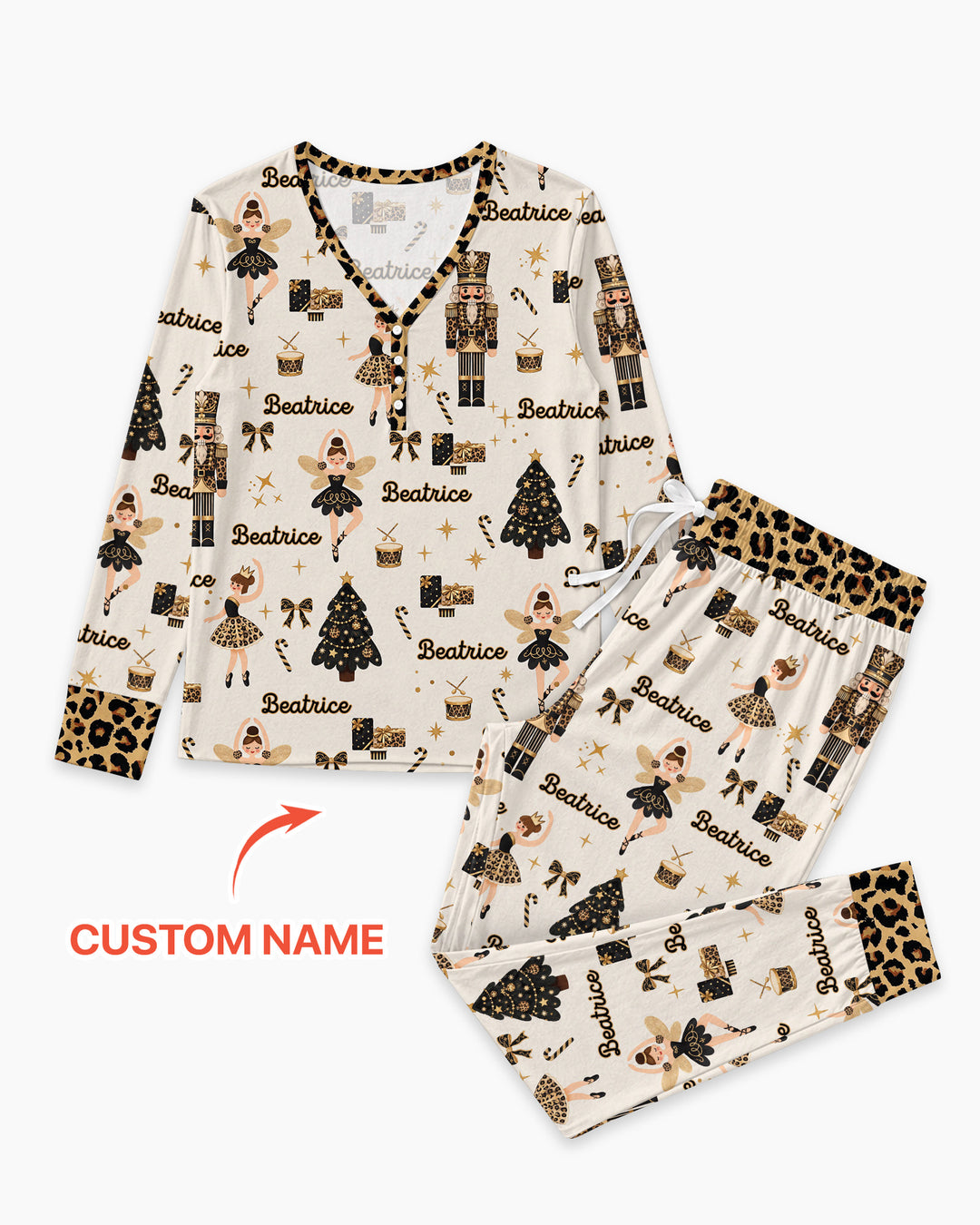 Custom Name Leopard Nutcracker Era Bamboo Women Pajama Set