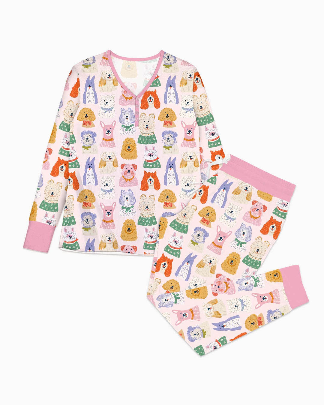 Whimsical Puppy Parade Family Matching Bamboo Women Pajama Set