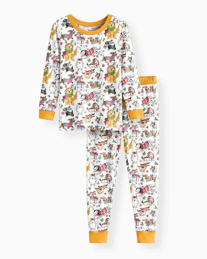 Festive Christmas Pups Bamboo Two Piece Long Sleeve Pajama Set