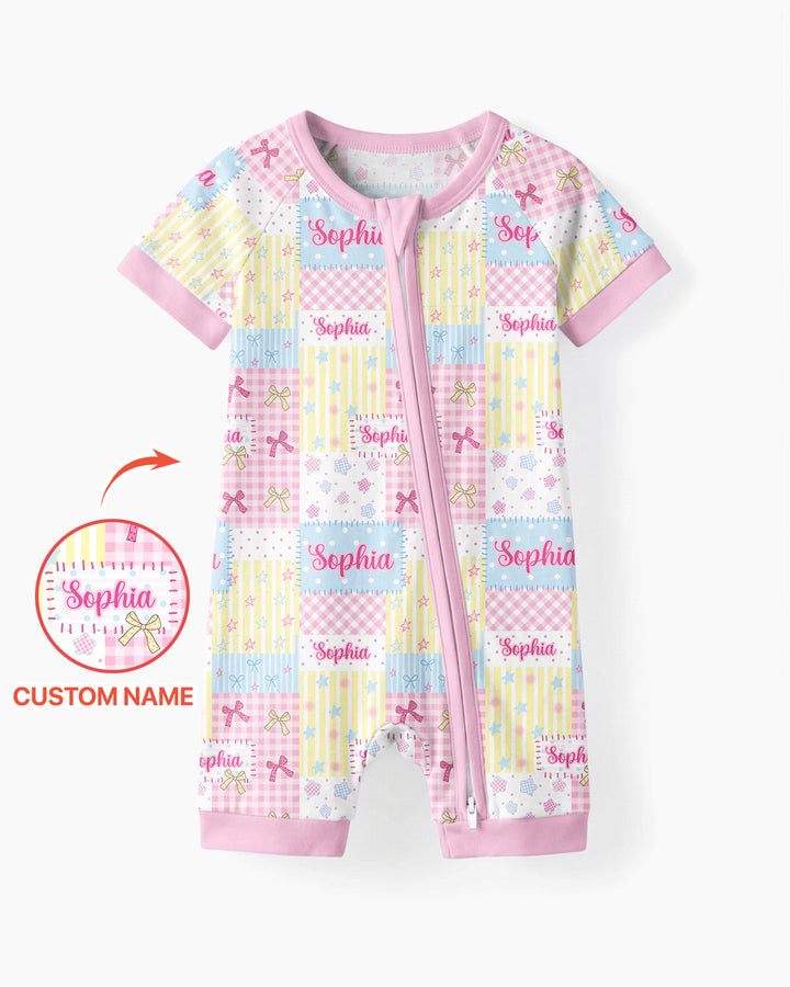 Custom Name Sweet Patchwork Bamboo Shorty Zippy