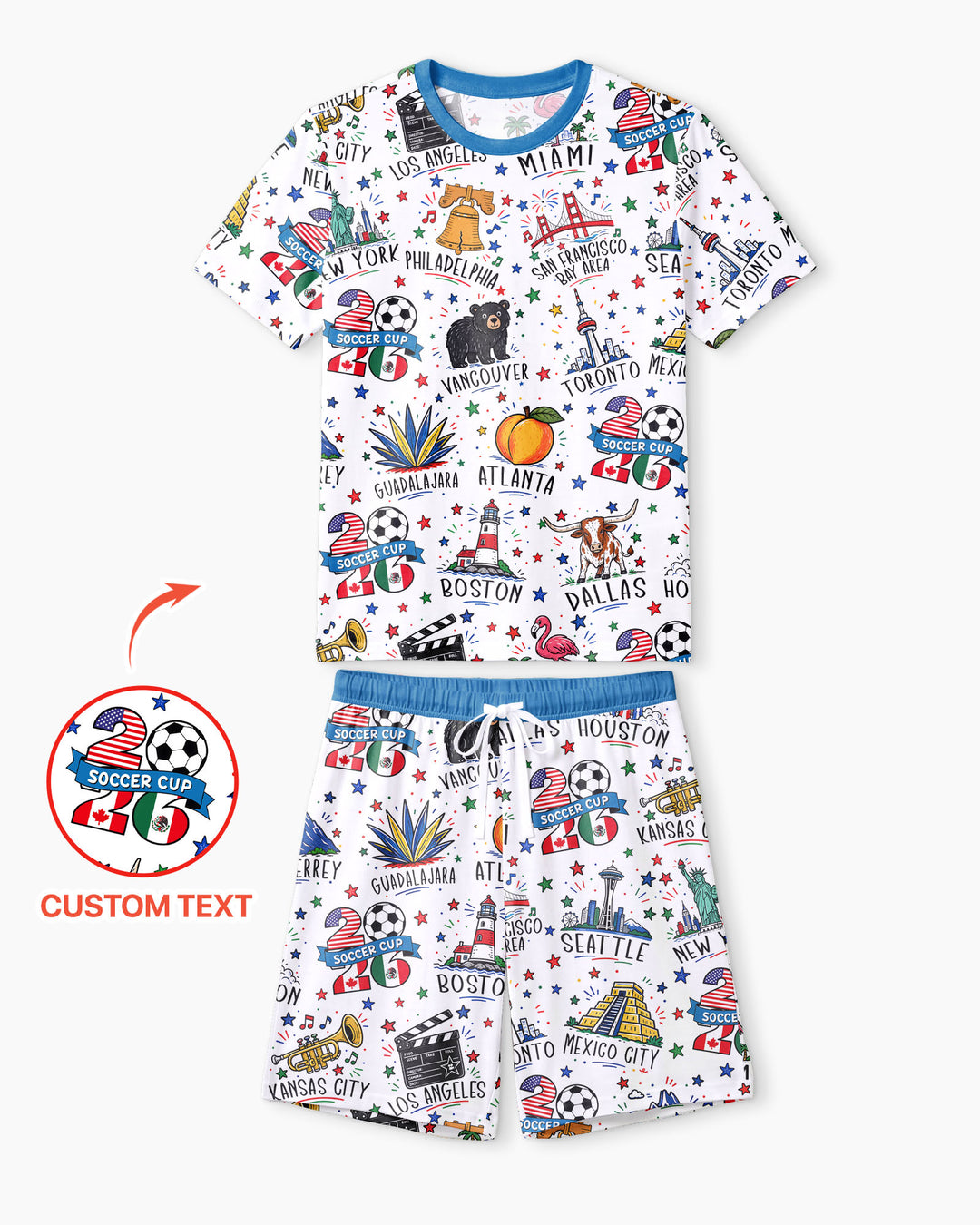 2026 Soccer Cup Host Citties Bamboo Men Short Sleeve Short Pajama Set