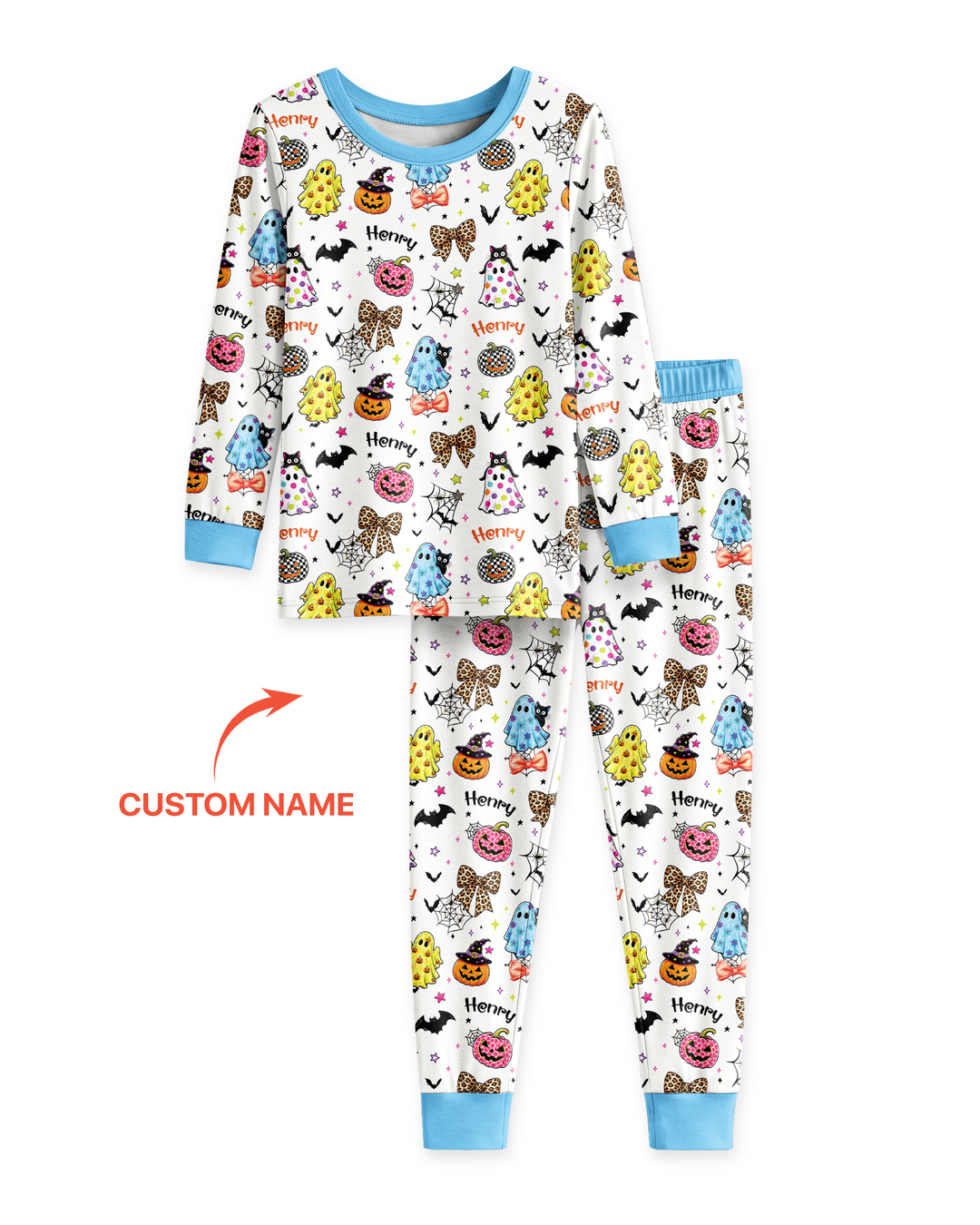Custom Name Coquette Summerween Bamboo Two Piece Long Sleeve Pajama Set