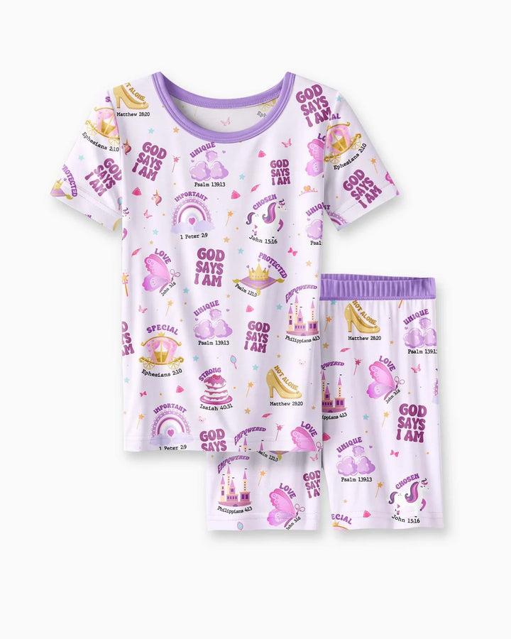 God Says I Am Girl Bamboo Two Piece Short Sleeve Shorts Pyjamas Set