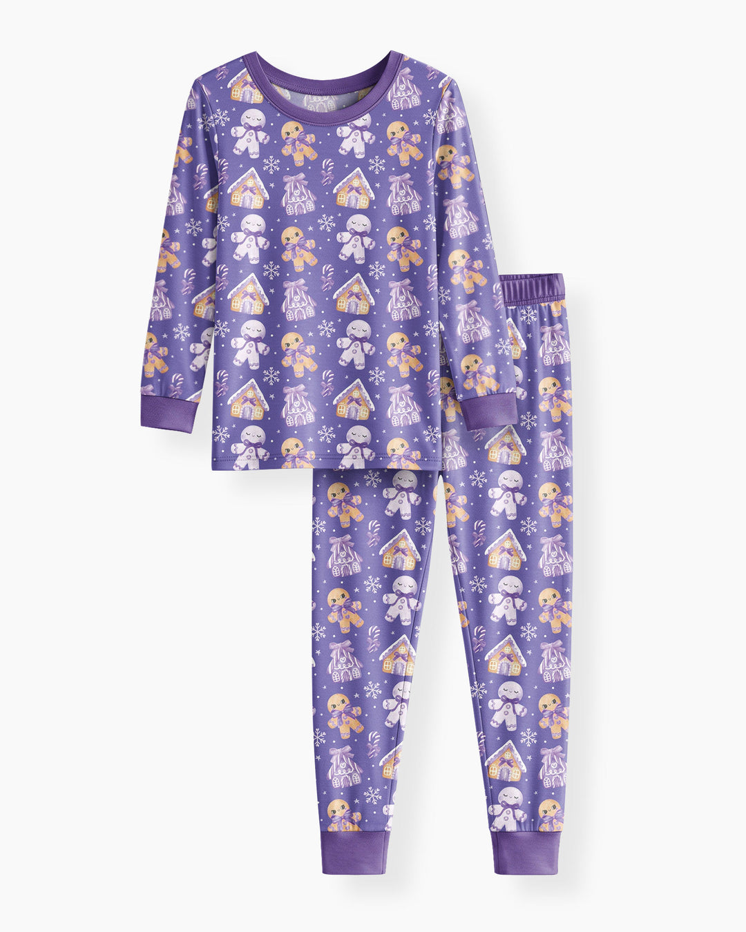 Purple Gingerbread Village Bamboo Two Piece Long Sleeve Pajama Set