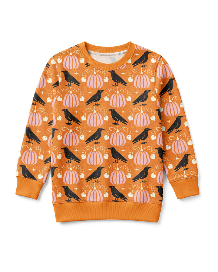 Ravens in a Pumpkin Patch - Orange Pink Bamboo Crewneck Sweatshirt