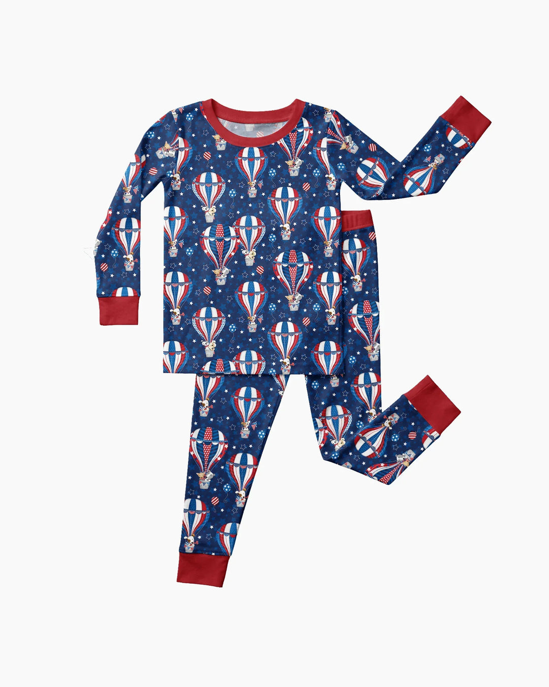 Patriotic Pups in Hot Air Balloons Family Matching Bamboo Two Piece Long Sleeve Pajama Set