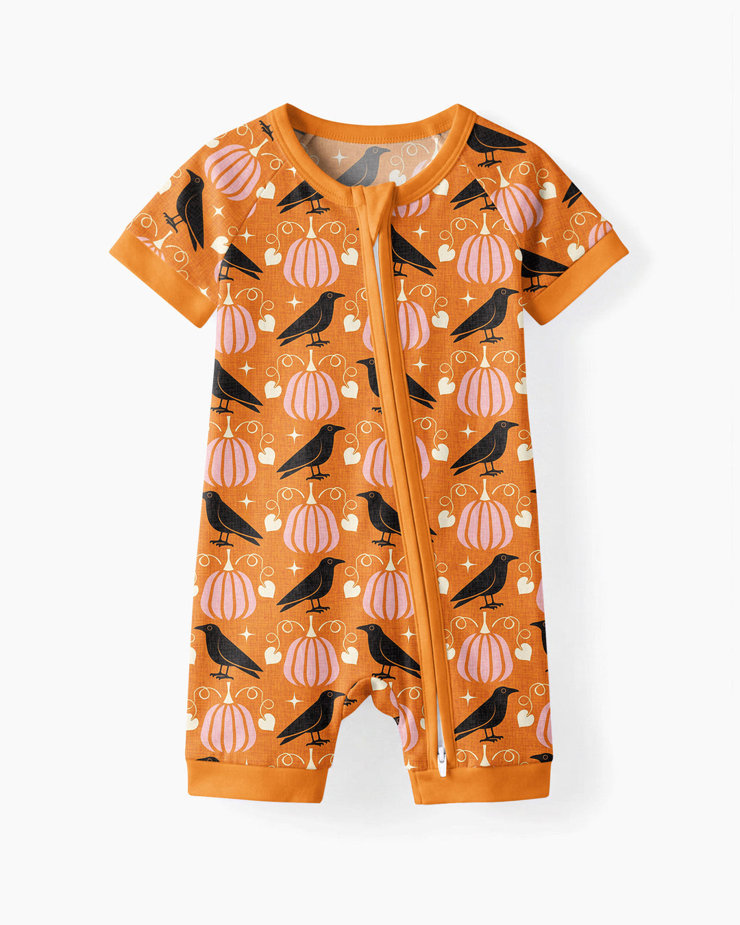 Ravens in a Pumpkin Patch - Orange Pink Bamboo Shorty Zippy