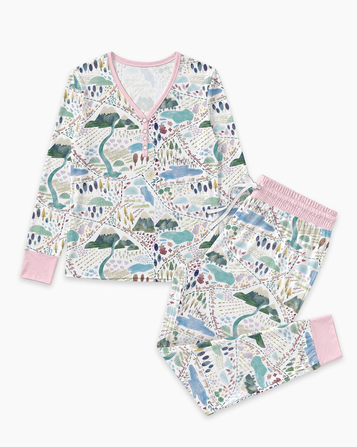 Whimsical Psalms 23 Map Bamboo Women Pajama Set