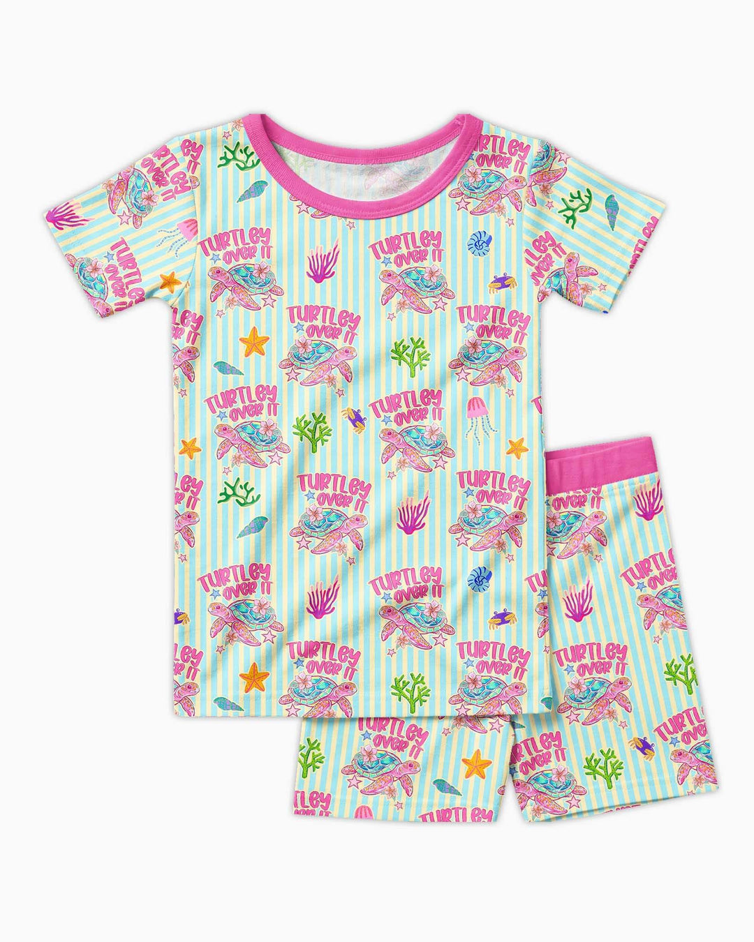 Turtley Over It Family Matching Bamboo Two Piece Short Sleeve Shorts Pajama Set