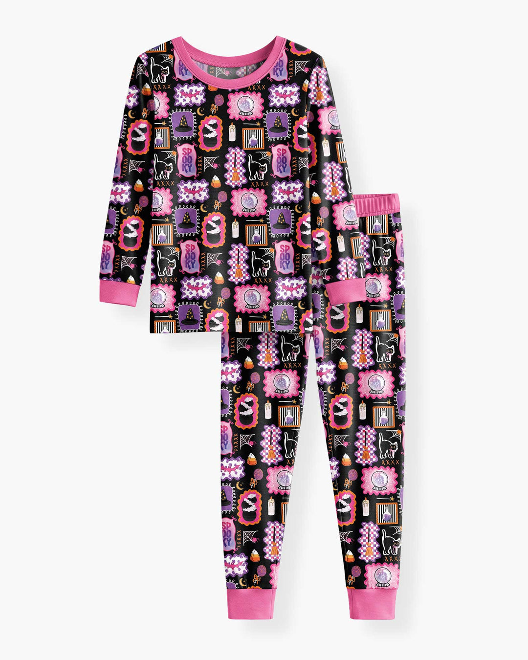 Pink Witchy Halloween Bamboo Two Piece Long Sleeve Pajama Set
