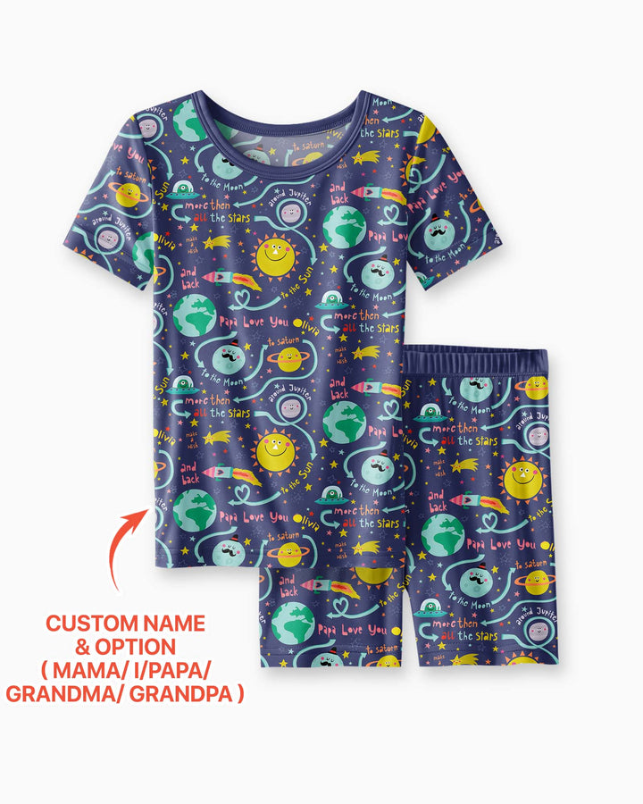 Love to the Moon and Back  Bamboo Two Piece Short Sleeve Shorts Pajama Set