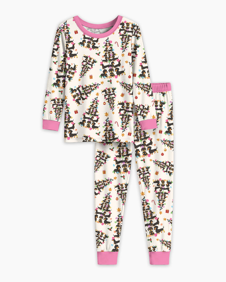 Doxie Christmas Tree Bamboo Two Piece Long Sleeve Pajama Set