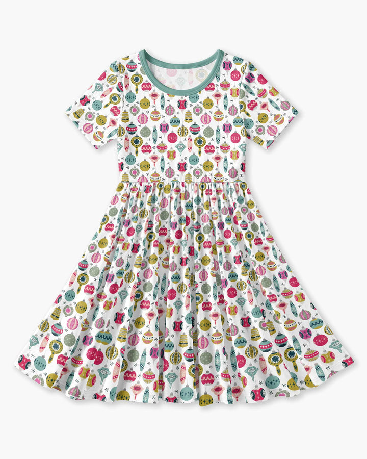 Tiny Christmas Ornaments Bamboo Twirl Dress
