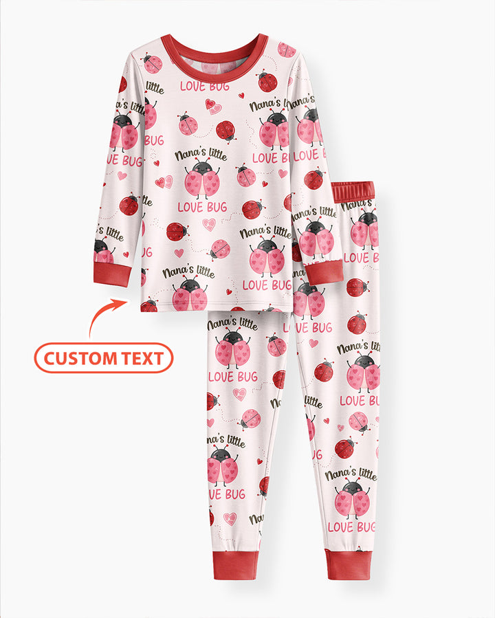 Personalized Grandma's Little Love Bug Bamboo Two Piece Long Sleeve Pajama Set