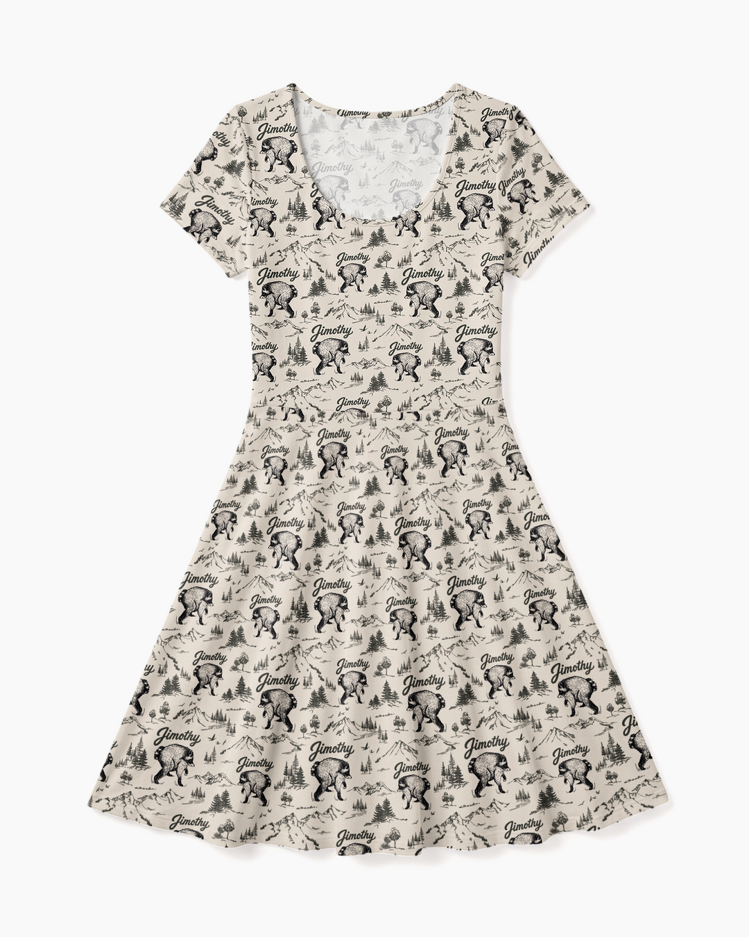 Vintage Jimothy Racoon Family Matching Bamboo Women’s Short Sleeve Twirl Dress