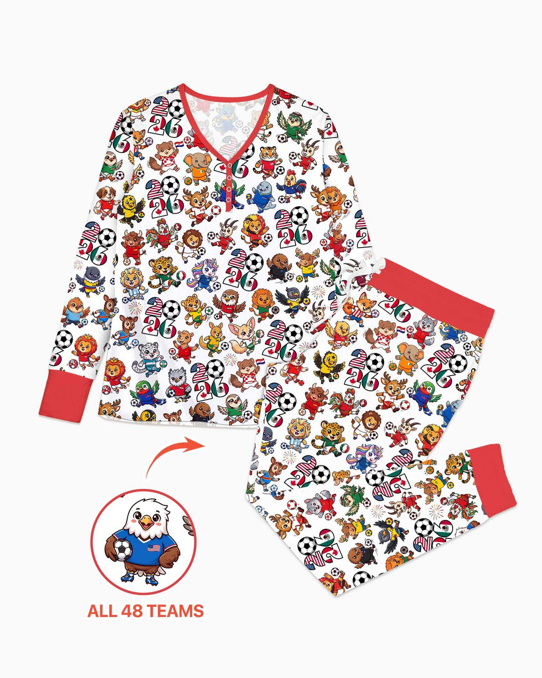 Kawaii Animals Soccer Tour 2026 Family Matching Bamboo Women Pajama Set