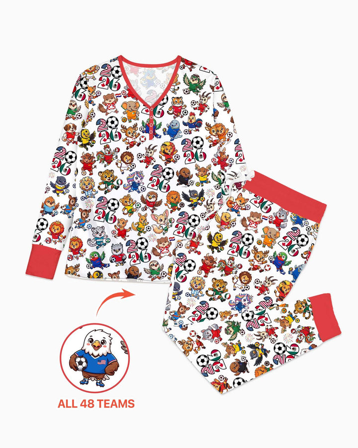Kawaii Animals Soccer Tour 2026 Family Matching Bamboo Women Pajama Set