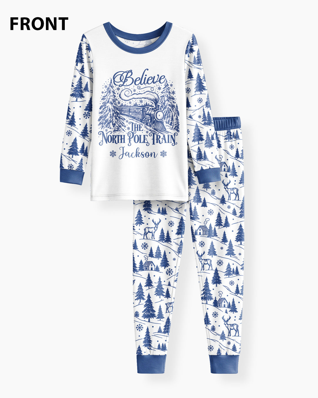 Custom Name North Pole Train Bamboo Two Piece Long Sleeve Pajama Set