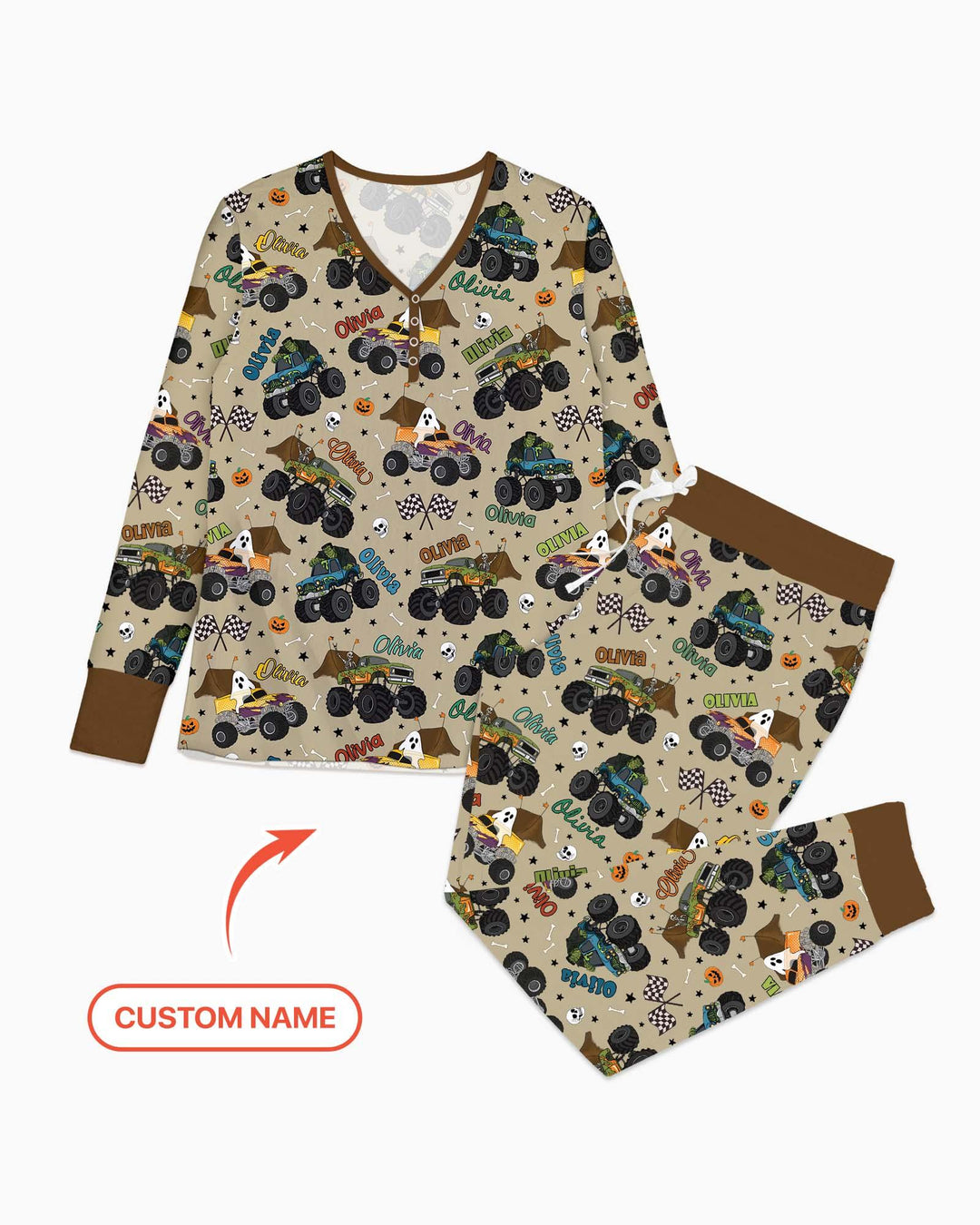 Custom Name Halloween Creepy Crusher Family Matching Bamboo Women Pajama Set