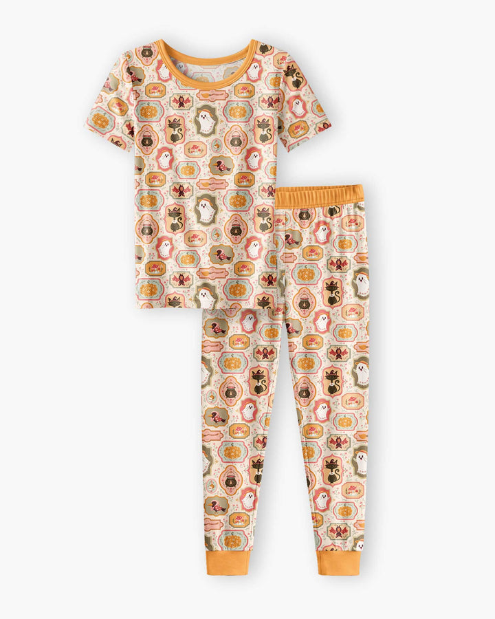 Cute Vintage Magical Cottage Style Halloween Bamboo Two Piece Short Sleeve Pajama Set