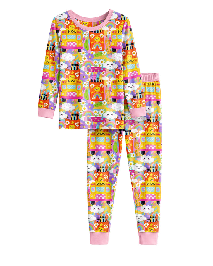 Retro Happy Classroom Bamboo Two Piece Long Sleeve Pajama Set