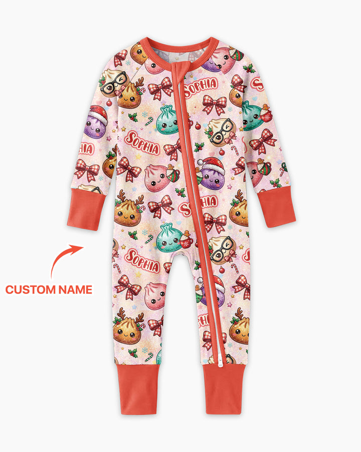 Custom Name Merry Christmas Dumpling Bamboo Convertible Zippy