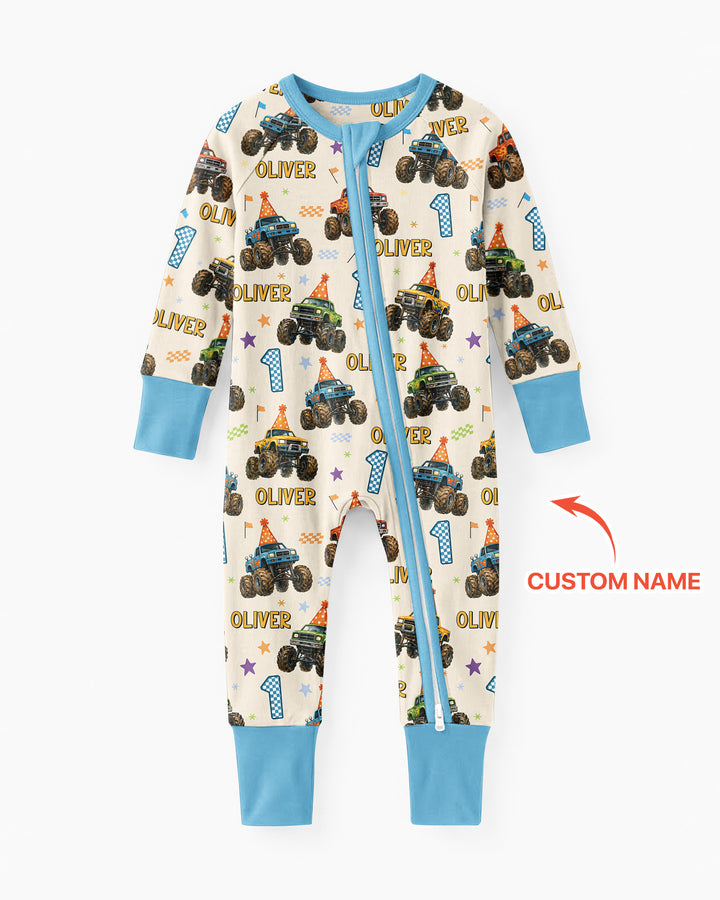Custom Name Birthday Boy Monster Truck Bamboo Convertible Zippy
