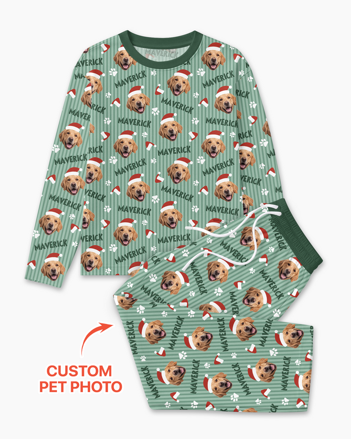 Custom Pet Photo Christmas Paws Stripe Bamboo Men's Pajama Set