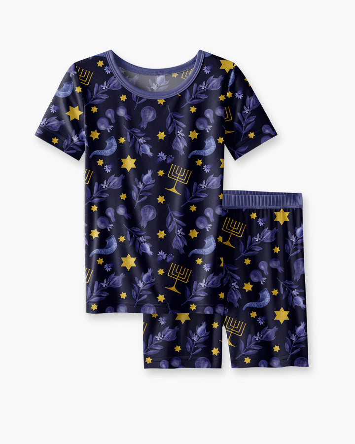 Rosh Hashanah Night Family Matching Bamboo Two Piece Short Sleeve Shorts Pajama Set