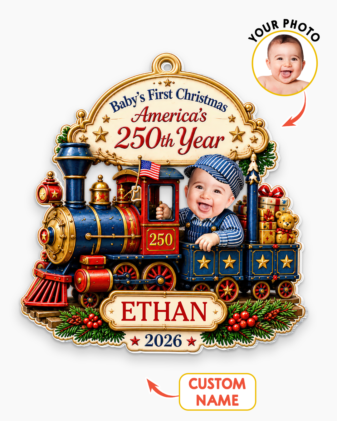 Christmas Train Baby Acrylic Ornament