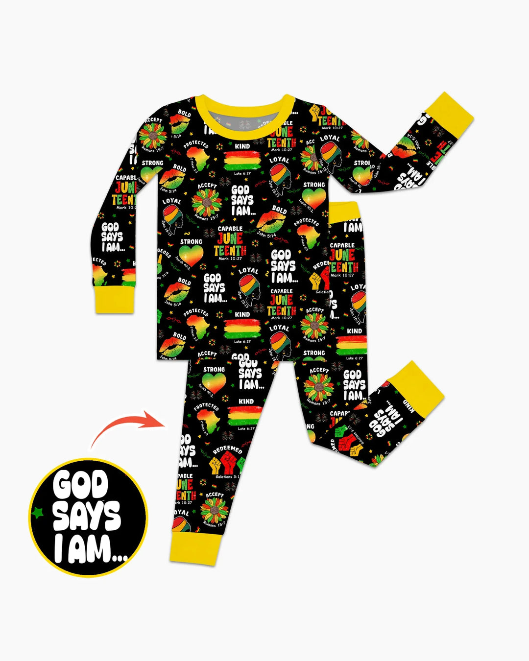 God Says I Am Juneteenth Blessings Bamboo Two Piece Long Sleeve Pajama Set