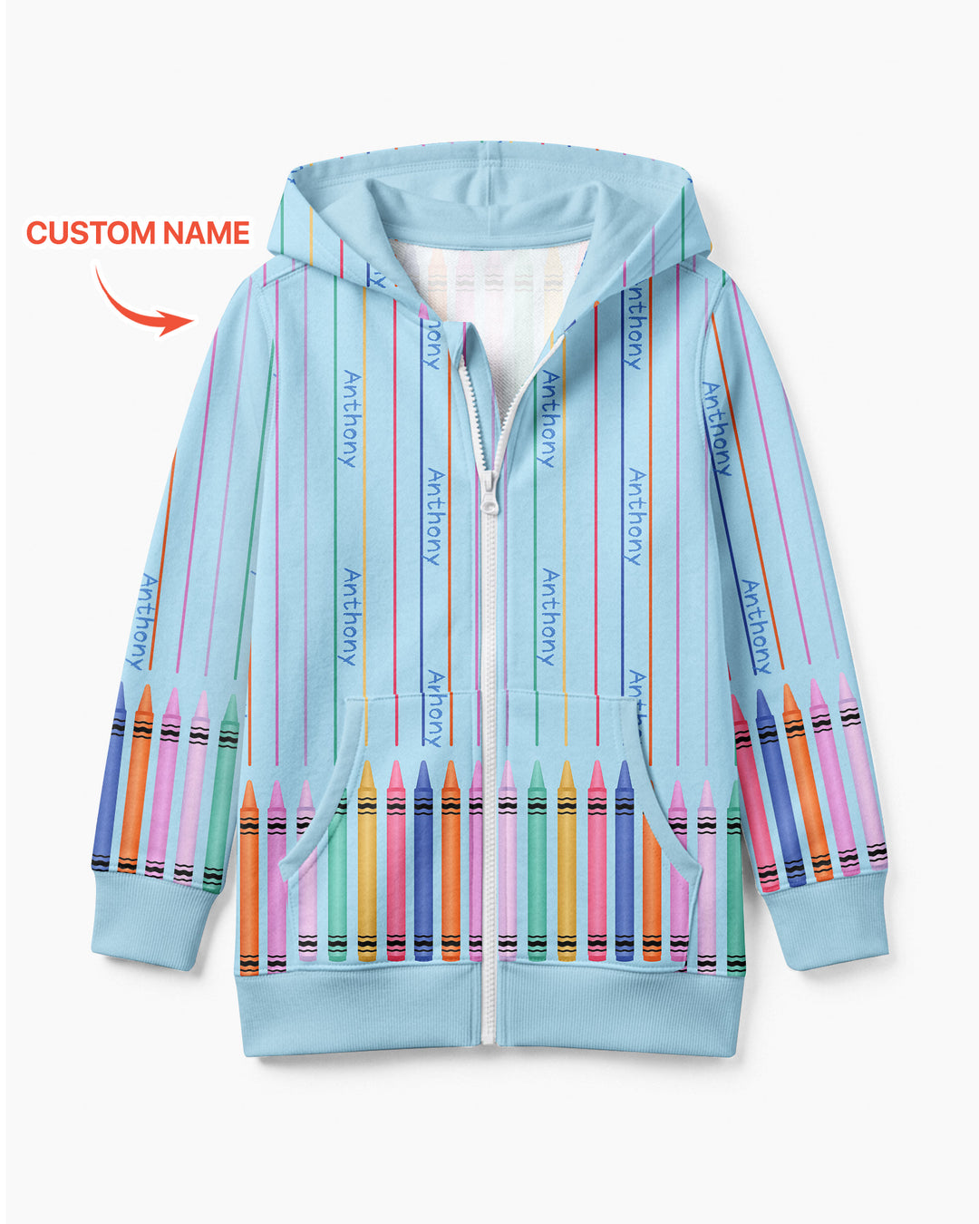 Custom Name Crayon Lines Bamboo Zip Hoodie