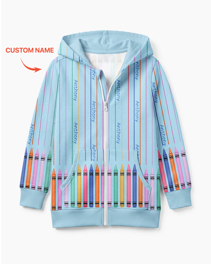 Custom Name Crayon Lines Bamboo Zip Hoodie