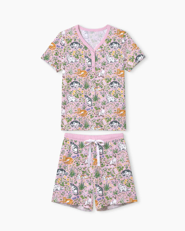 Kitten Garden Family Matching Bamboo Women Short Pajama Set