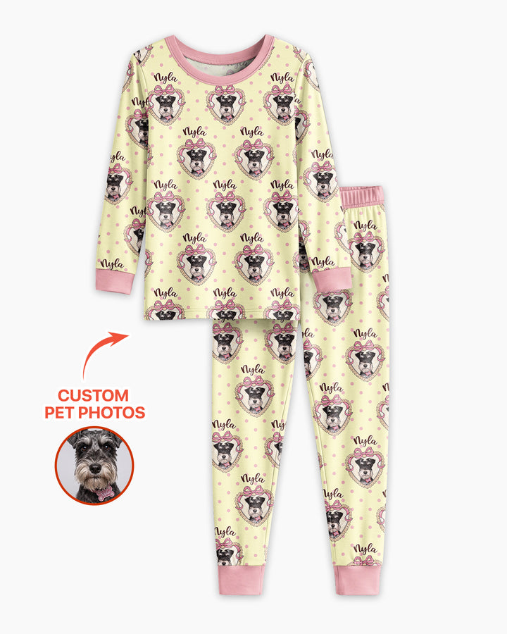 Custom Pet Photo Sweetheart Cameo Bamboo Two Piece Long Sleeve Pajama Set