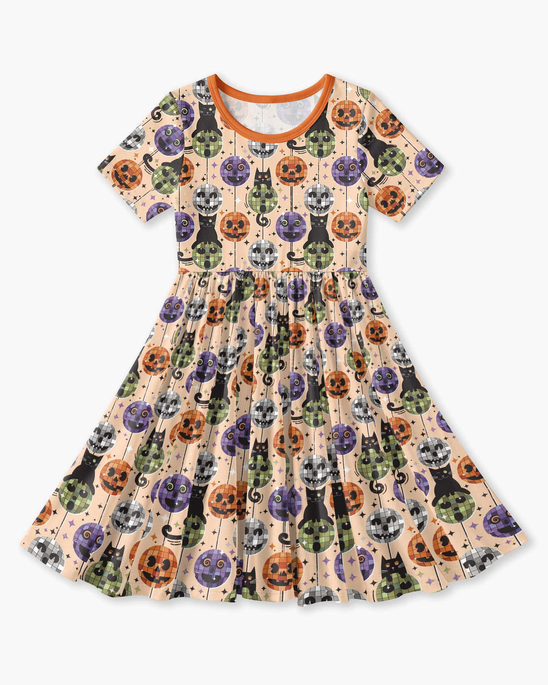 Groovy Halloween Disco Cat Bamboo Twirl Dress
