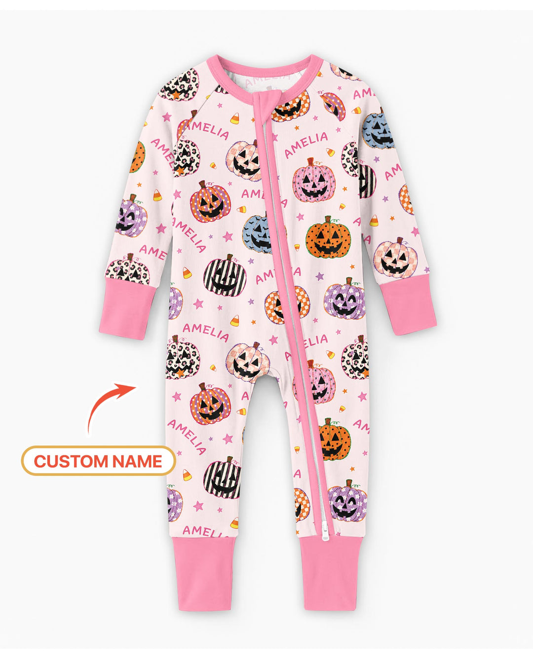 Custom Name Colorful Jack O Lantern Bamboo Convertible Zippy