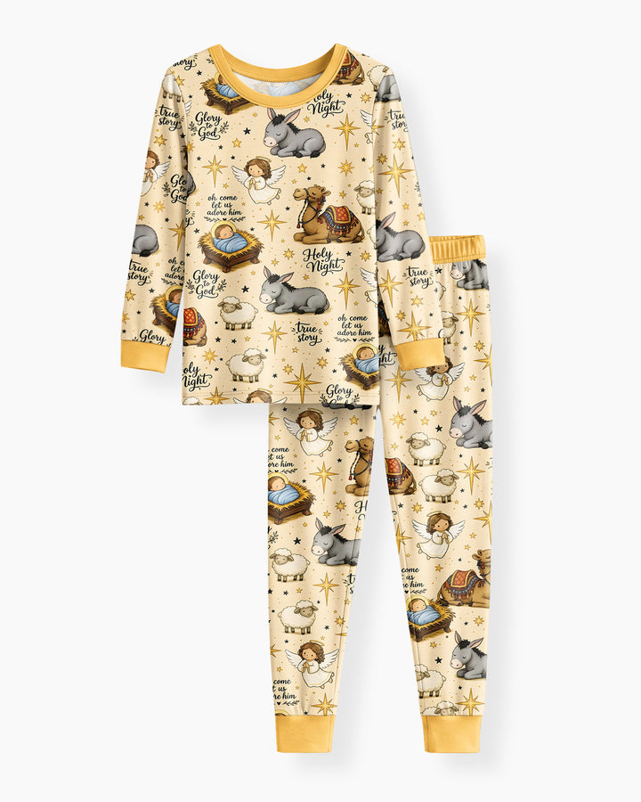 Nativity Christmas Holy Night Bamboo Two Piece Long Sleeve Pajama Set