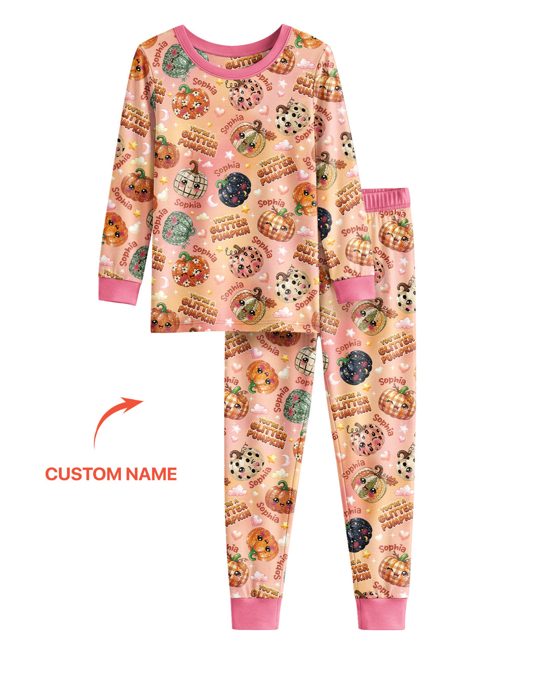 Custom Name You're A Glitter Pumpkin Bamboo Two Piece Long Sleeve Pajama Set
