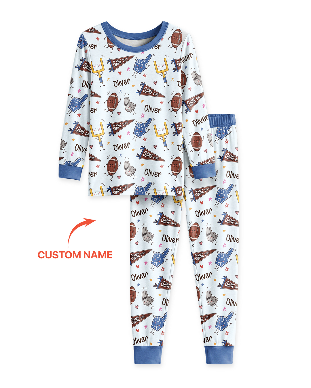 Custom Name Football Game Day Bamboo Two Piece Long Sleeve Pajama Set