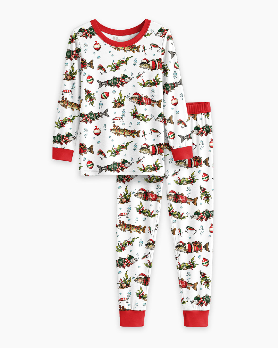 Christmas Trout Fishing Bamboo Two Piece Long Sleeve Pajama Set