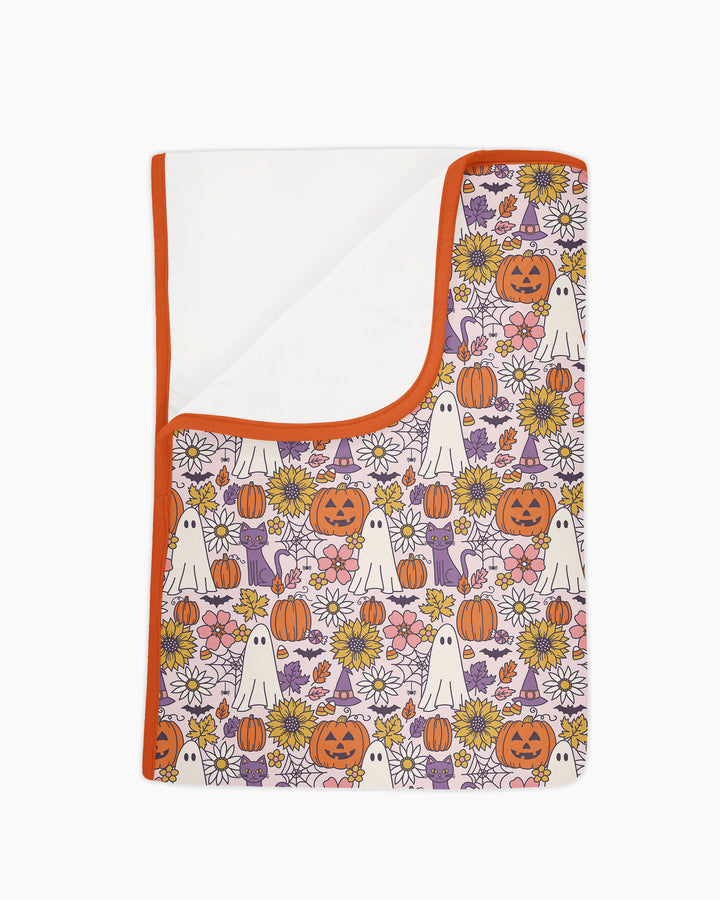 Ghost Pumpkin Fall Floral Halloween Bamboo Blanket