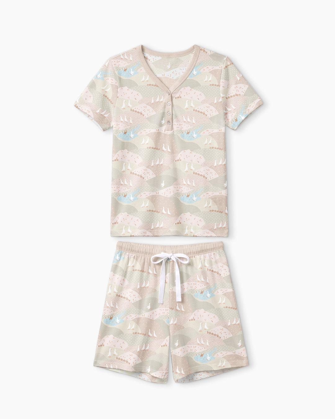 Wandering Geese Family Matching Bamboo Women Short Sleeve Short Pajama Set