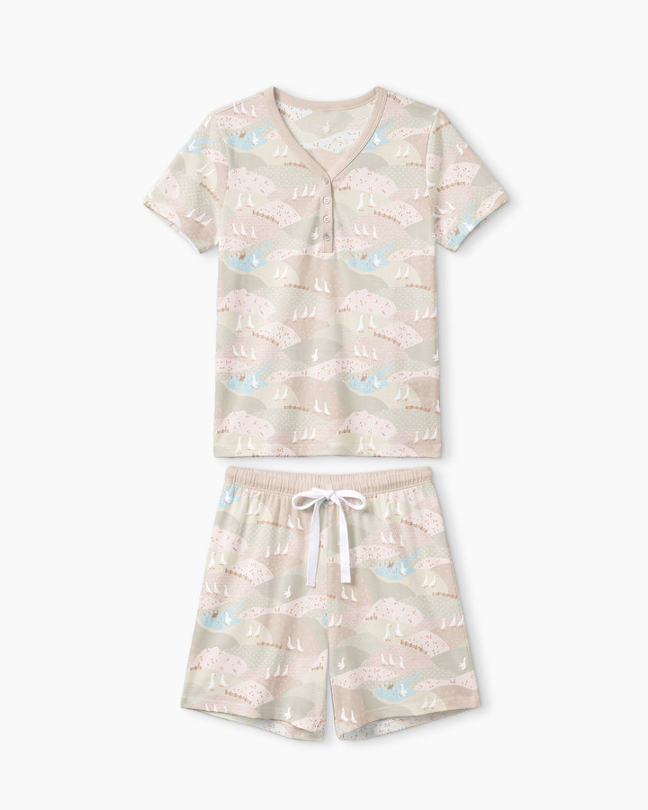 Wandering Geese Family Matching Bamboo Women Short Sleeve Short Pajama Set