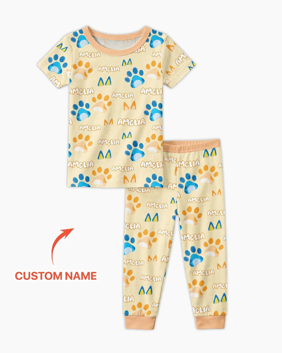 Custom Name Favourite Blue Dog Family Matching Bamboo Two Piece Short Sleeve Pajama Set