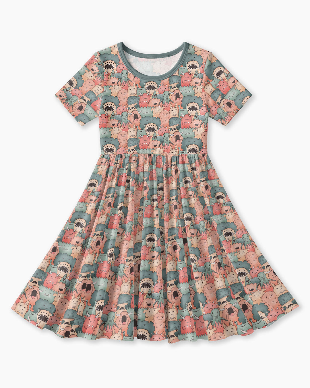 Cute Monster Crowd Bamboo Twirl Dress